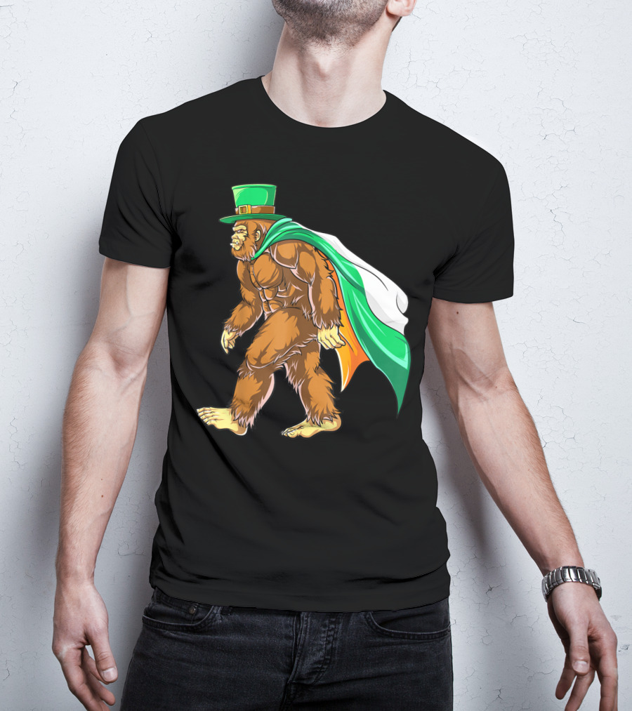 Bigfoot St Patricks Day Boys Leprechaun Irish Flag Sasquatch T-Shirt