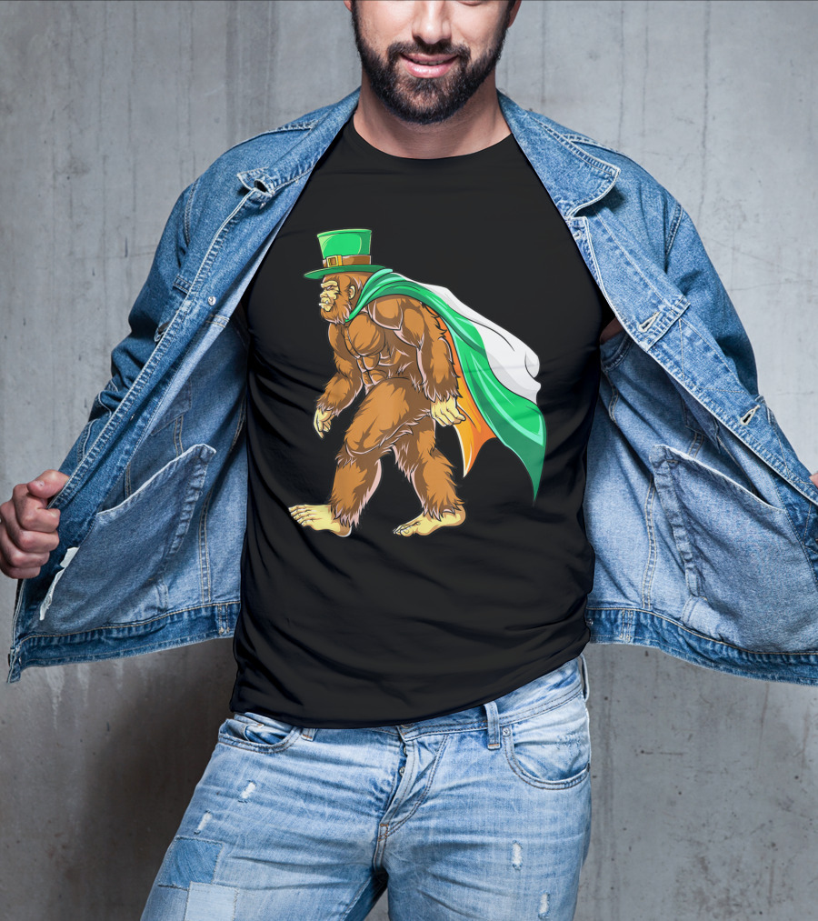 Bigfoot St Patricks Day Boys Leprechaun Irish Flag Sasquatch T-Shirt