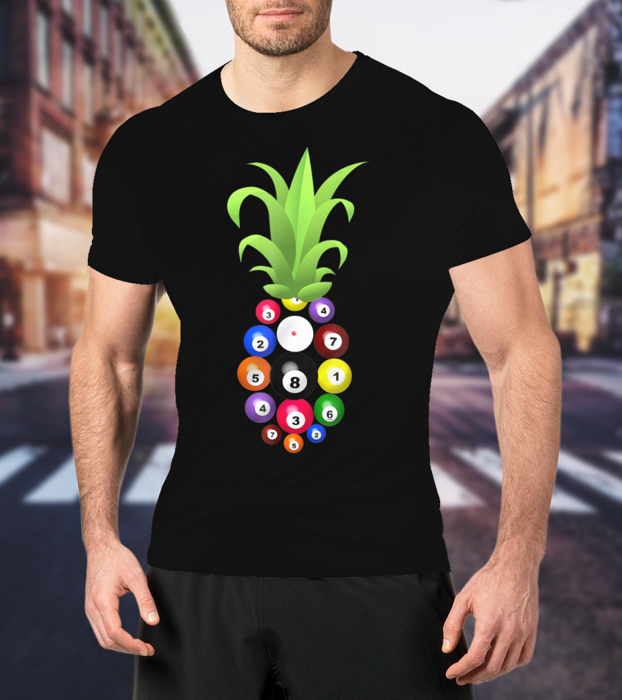 Billiards Pineapple Eight Ball Hawaiian Aloha Beach Hawaii Pool Balls Fruit Fusion T-Shirt