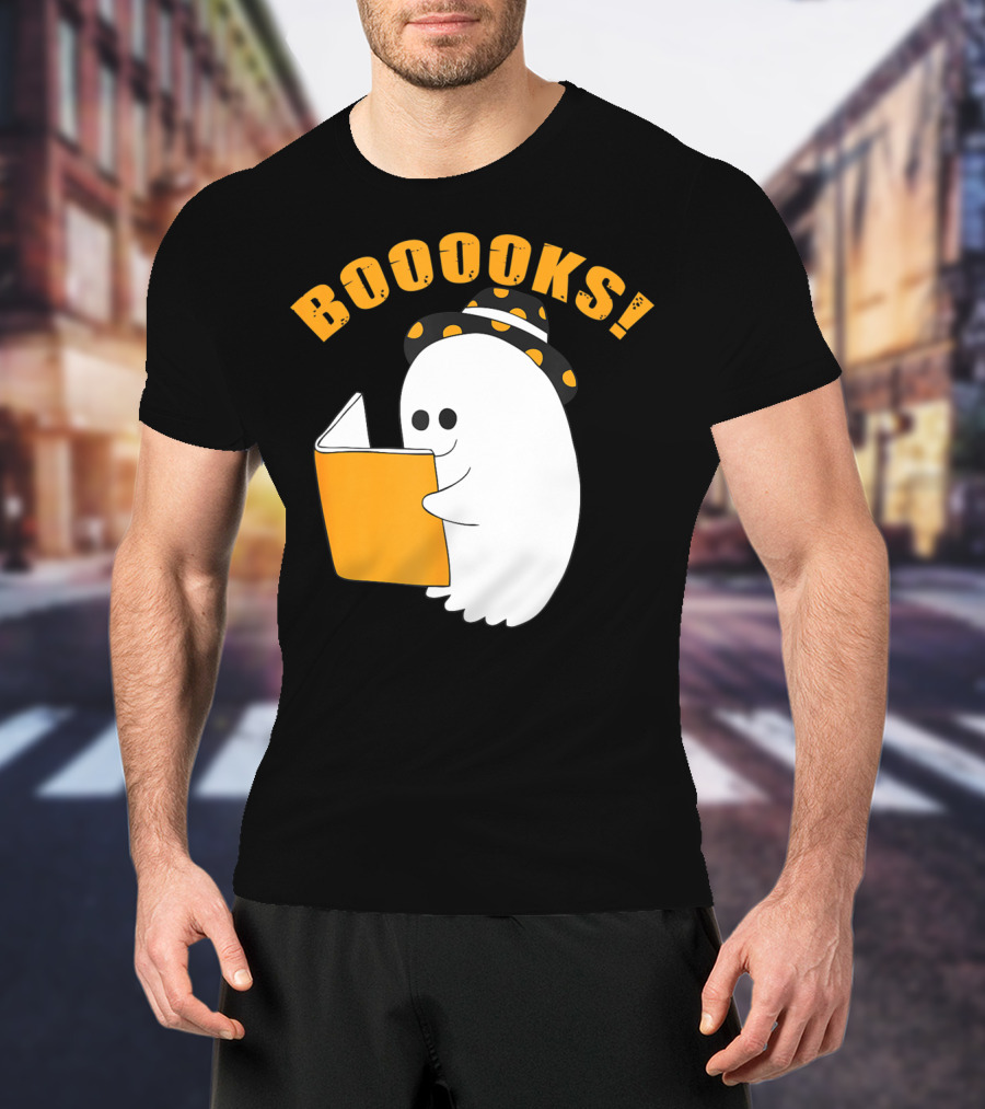Booooks Cute Ghost Halloween Library Reading Books T-Shirt