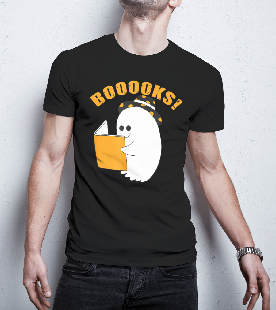 Booooks Cute Ghost Halloween Library Reading Books T-Shirt