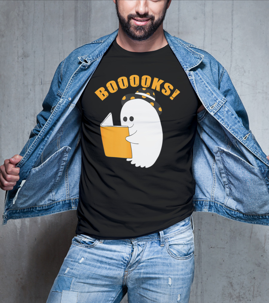 Booooks Cute Ghost Halloween Library Reading Books T-Shirt