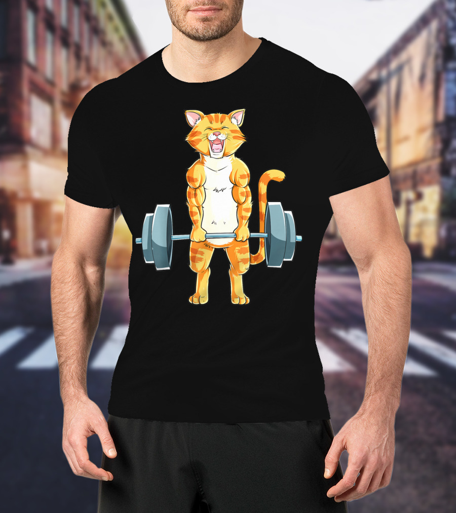 Cat Powerlifting Deadlift Gym Lifting Weights T-Shirt