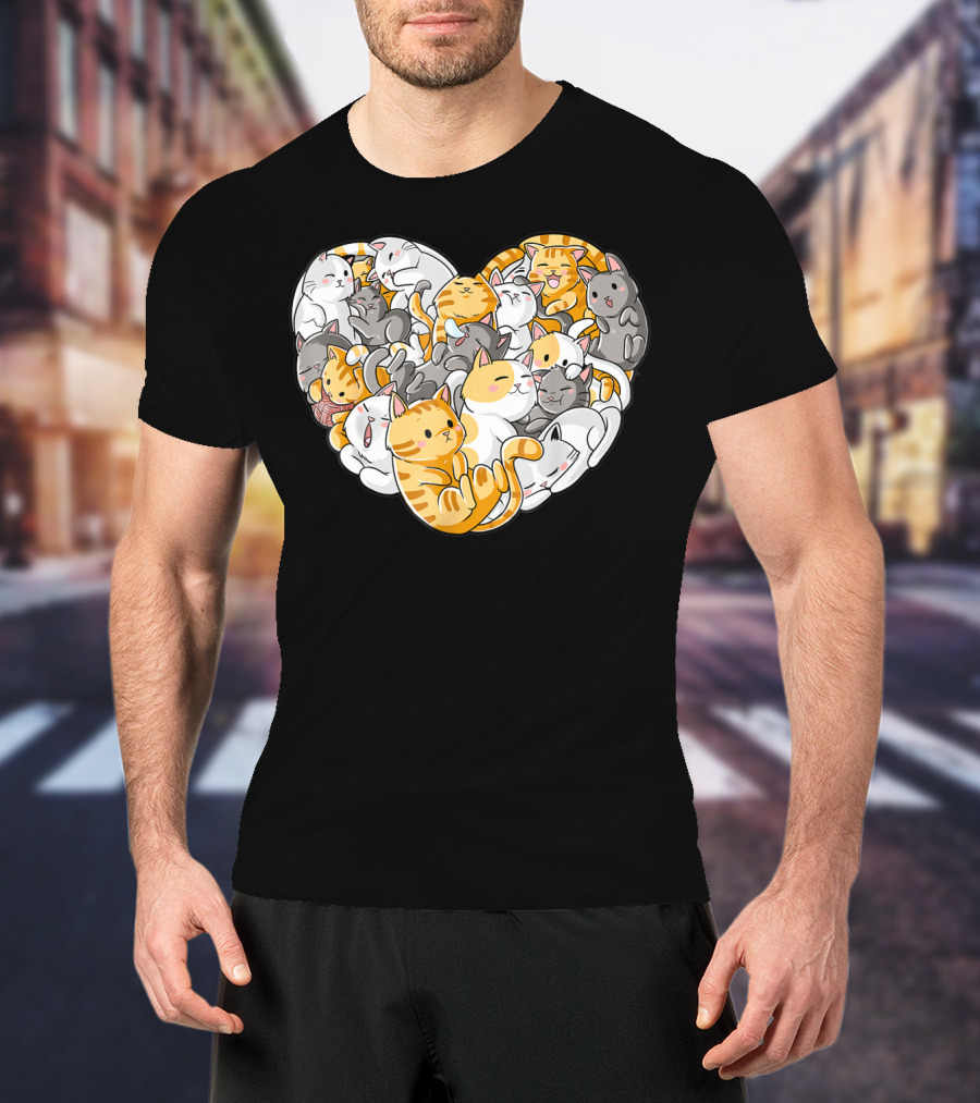 Cat Heart Valentines Day Women Funny Kitty Kitten Cuddly Cats In Love T-Shirt