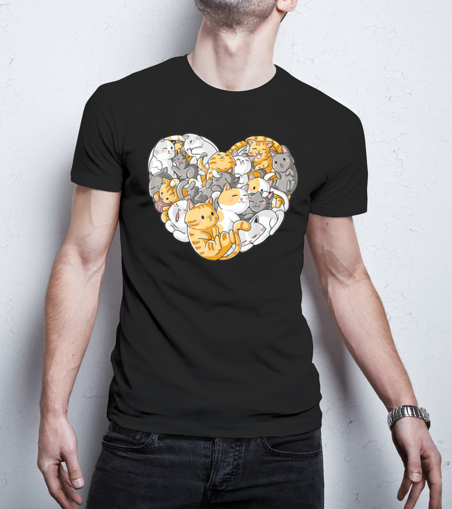 Cat Heart Valentines Day Women Funny Kitty Kitten Cuddly Cats In Love T-Shirt