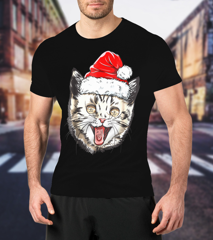 Festive Cat Santa Holiday Cheer T-Shirt