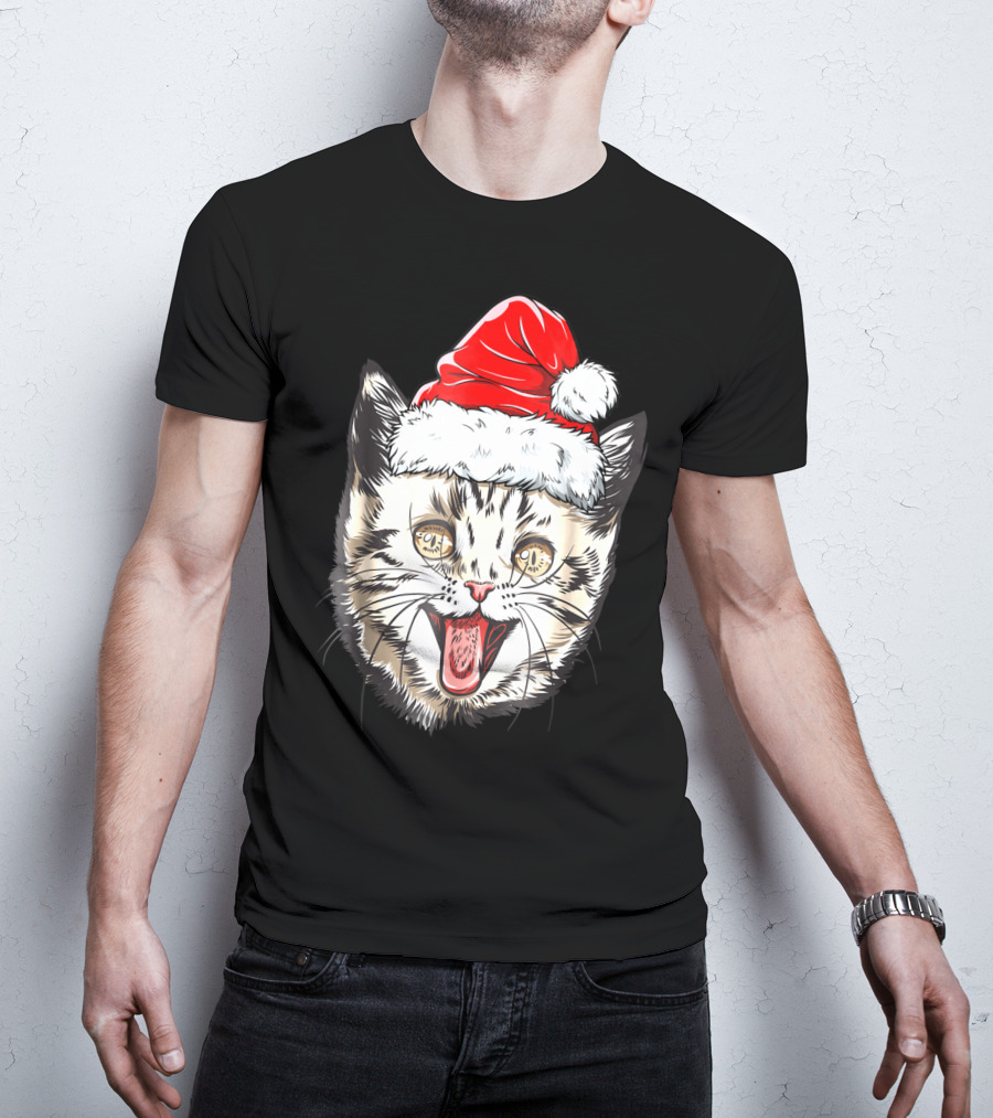 Festive Cat Santa Holiday Cheer T-Shirt