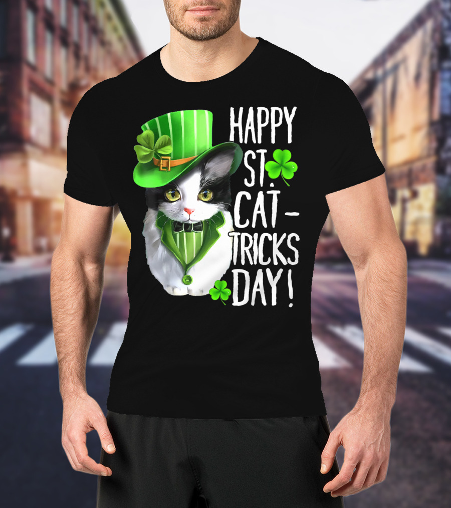 Happy St. Cat-Tricks Day Leprechaun Cat Shamrock T-Shirt