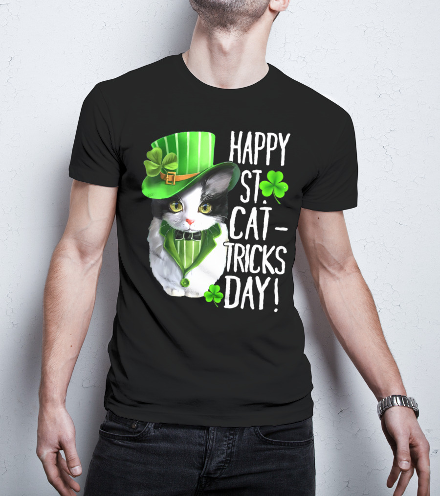 Happy St. Cat-Tricks Day Leprechaun Cat Shamrock T-Shirt