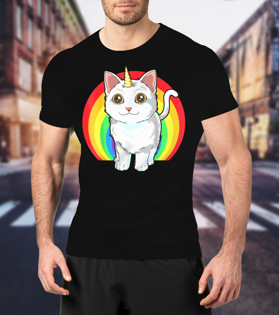 Rainbow Cat Unicorn Horn Kitten T-Shirt
