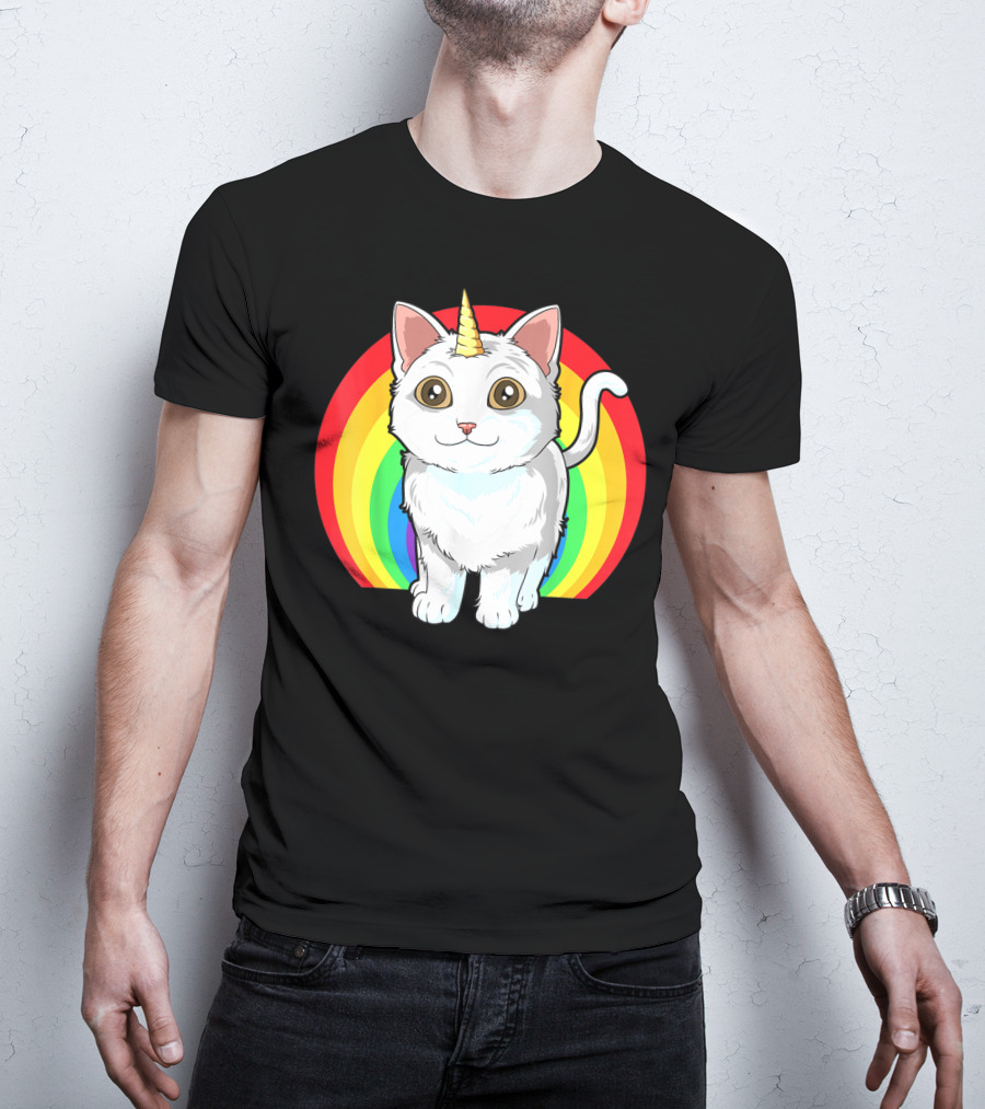 Rainbow Cat Unicorn Horn Kitten T-Shirt