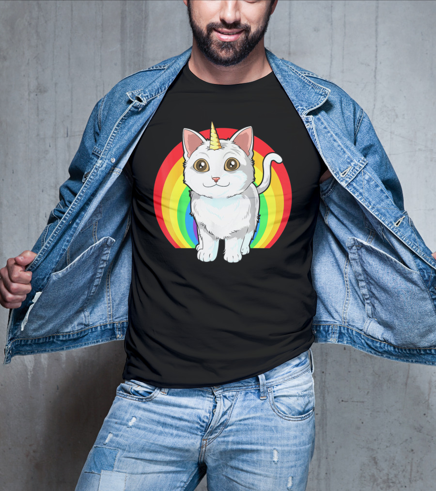 Rainbow Cat Unicorn Horn Kitten T-Shirt