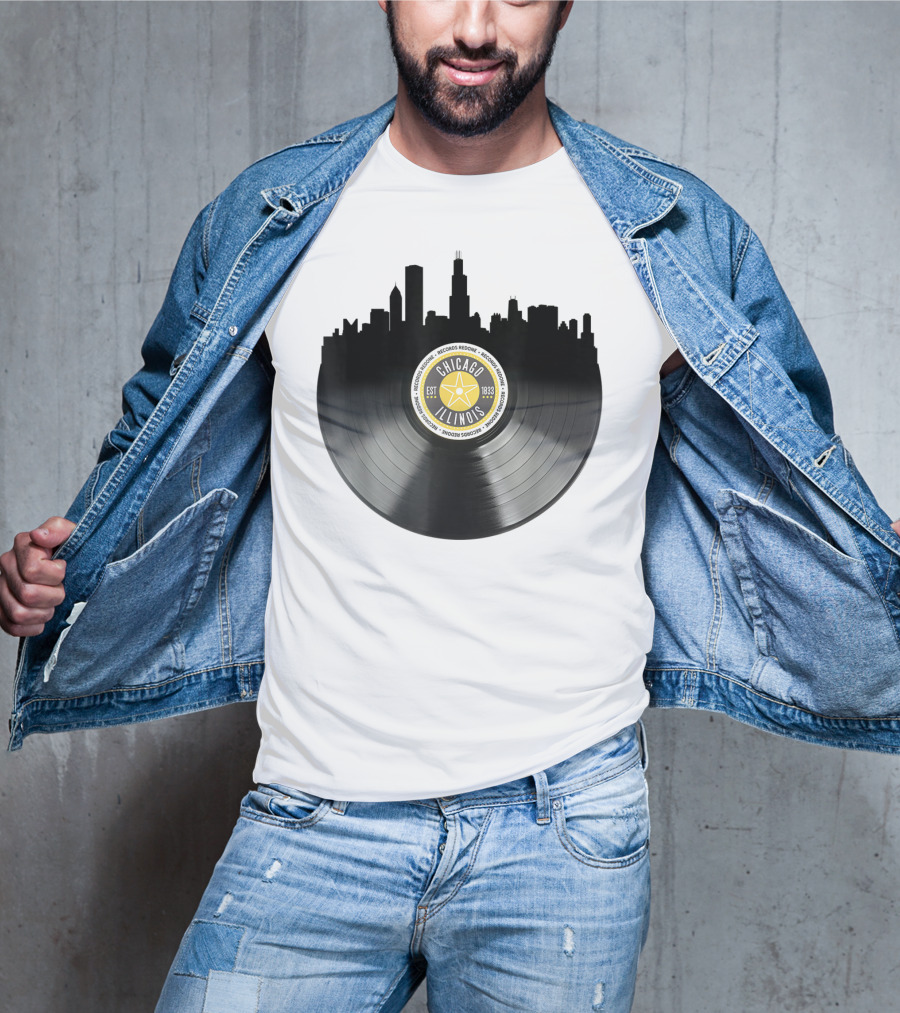 Chicago Illinois Vinyl Record Skyline EST 1833 T-Shirt