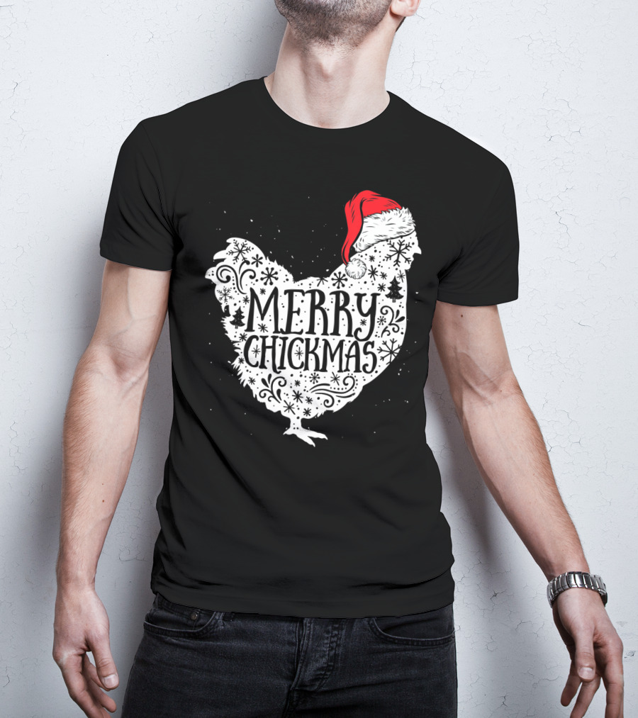 Merry Chickmas Chicken With Santa Claus Hat T-Shirt