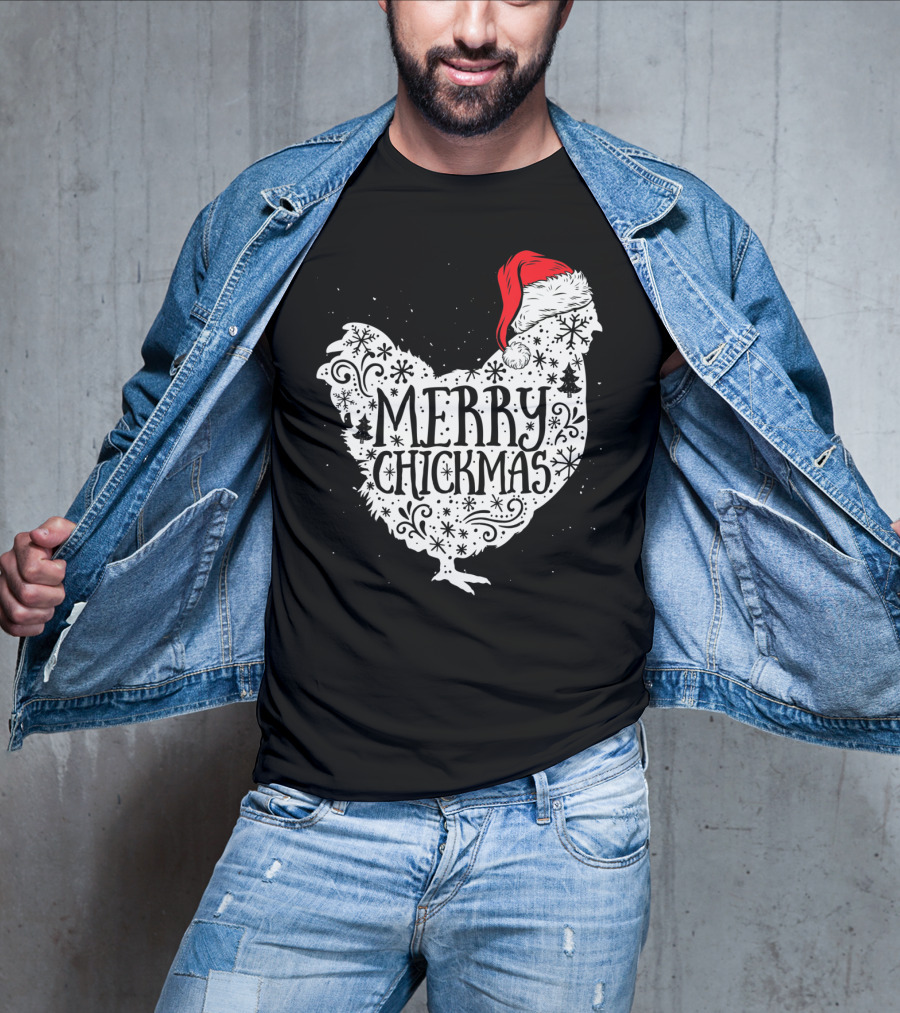 Merry Chickmas Chicken With Santa Claus Hat T-Shirt