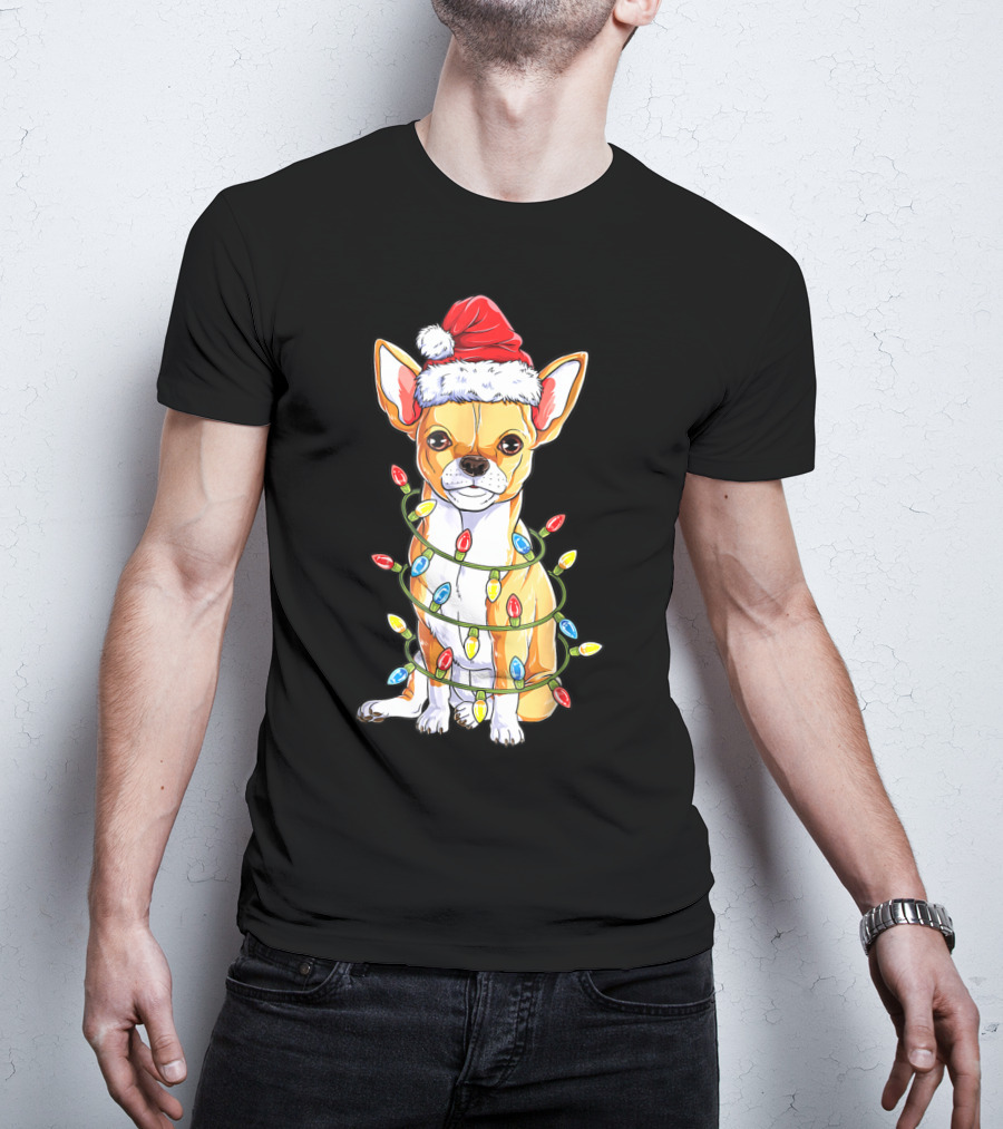 Chihuahua Christmas Santa Hat Holiday Lights Dog T-Shirt