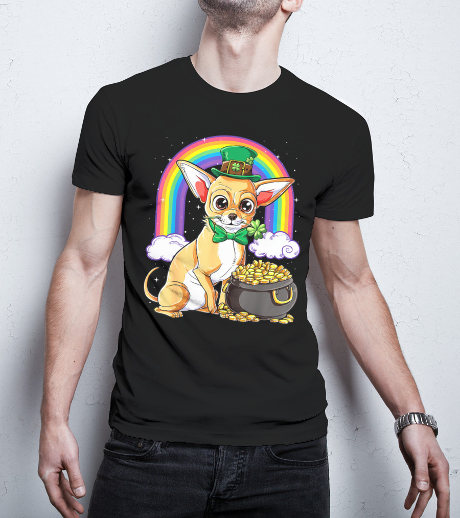 Chihuahua St Patricks Day Leprechaun Rainbow Pot Of Gold T-Shirt
