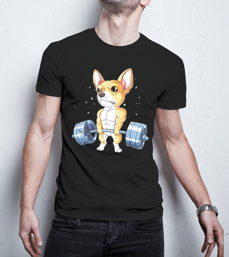 Chihuahua Weightlifting Deadlift Funny Men Fitness Gym T-Shirt