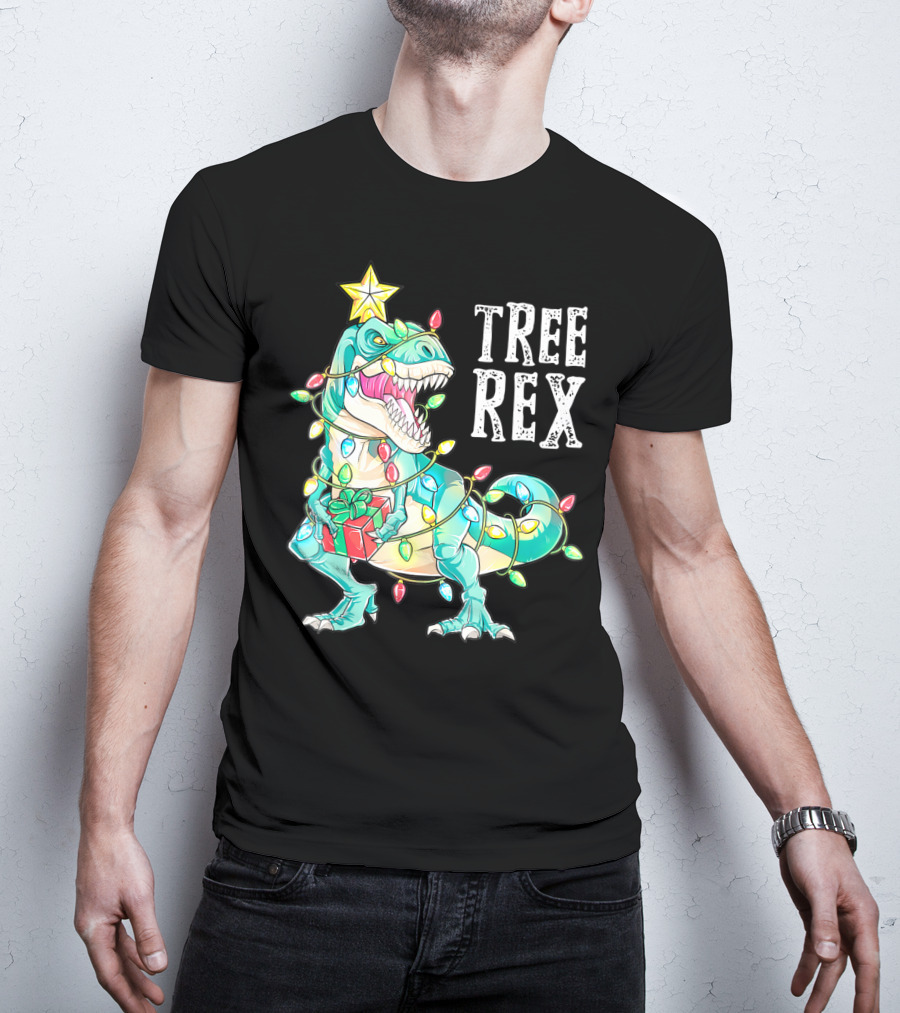 Tree Rex Christmas Kids Dinosaur Lights T-Shirt