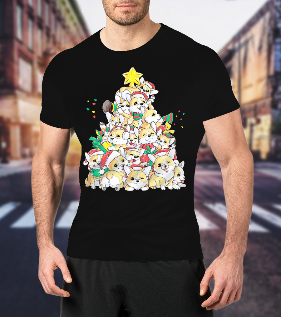 Corgi Christmas Merry Corgmas Xmas Tree Santa Hats T-Shirt