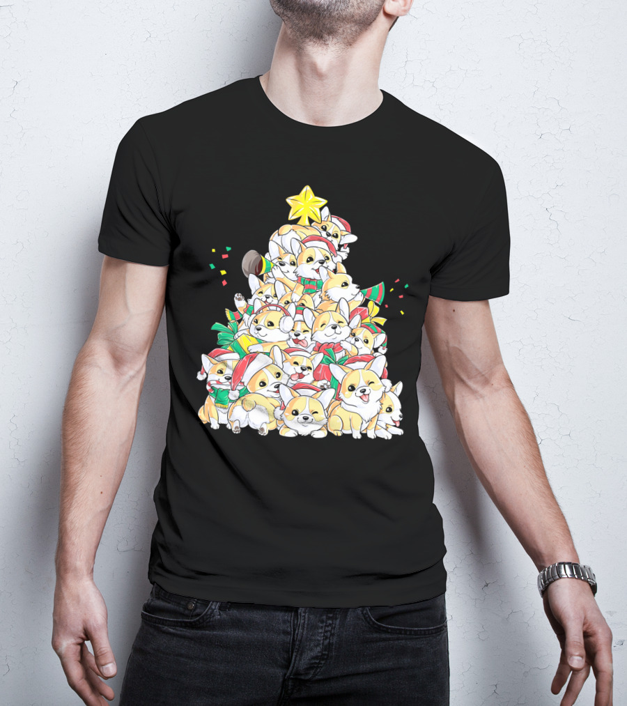 Corgi Christmas Merry Corgmas Xmas Tree Santa Hats T-Shirt
