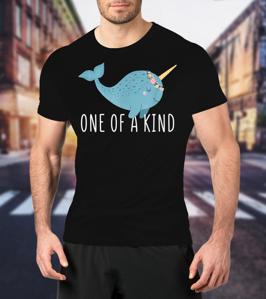 One Of A Kind Cute Narwhal Flower Crown Girls T-Shirt