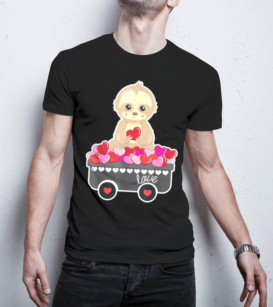 Cute Sloth Love Valentine Hearts In Cart T-Shirt