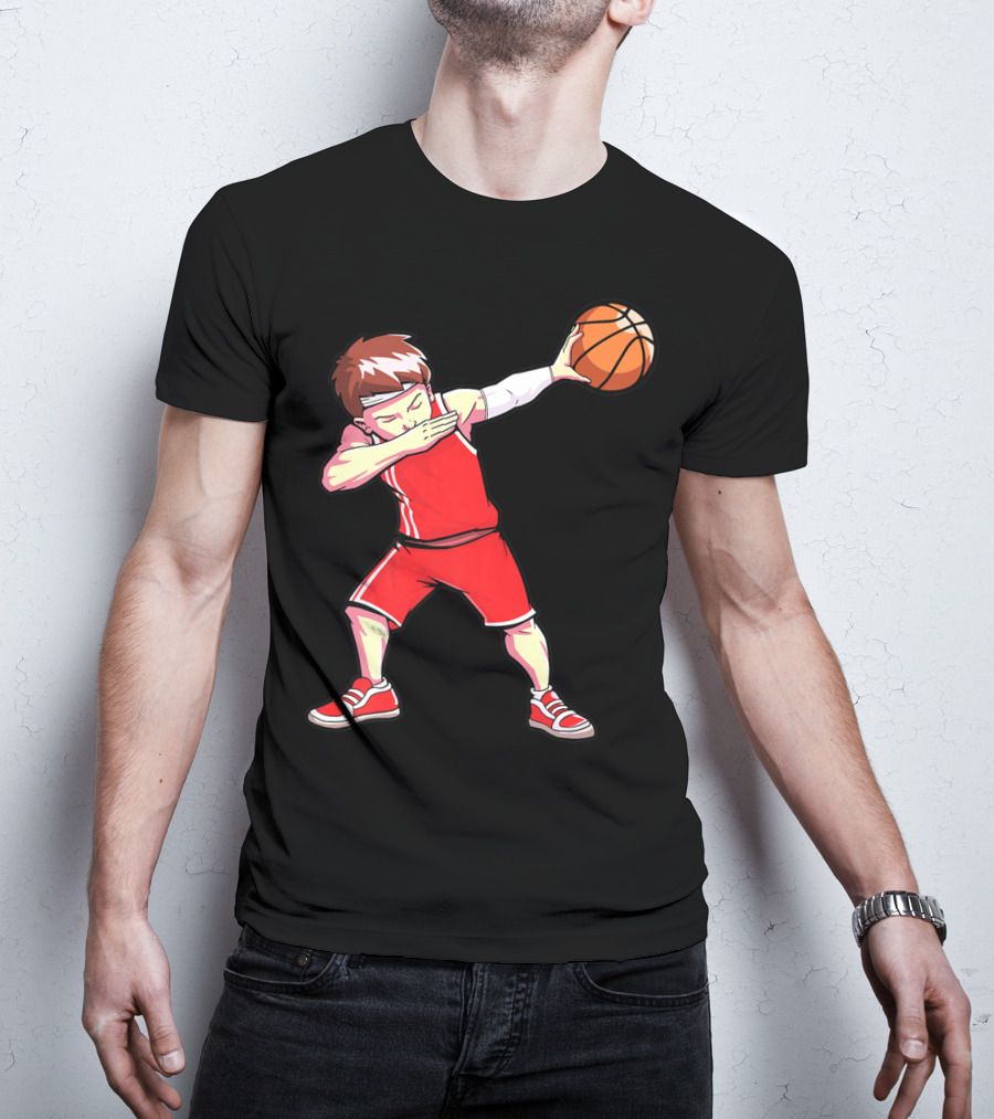 Dabbing Basketball Boy Dab Dance Player In Red Uniform Holding Ball T-Shirt