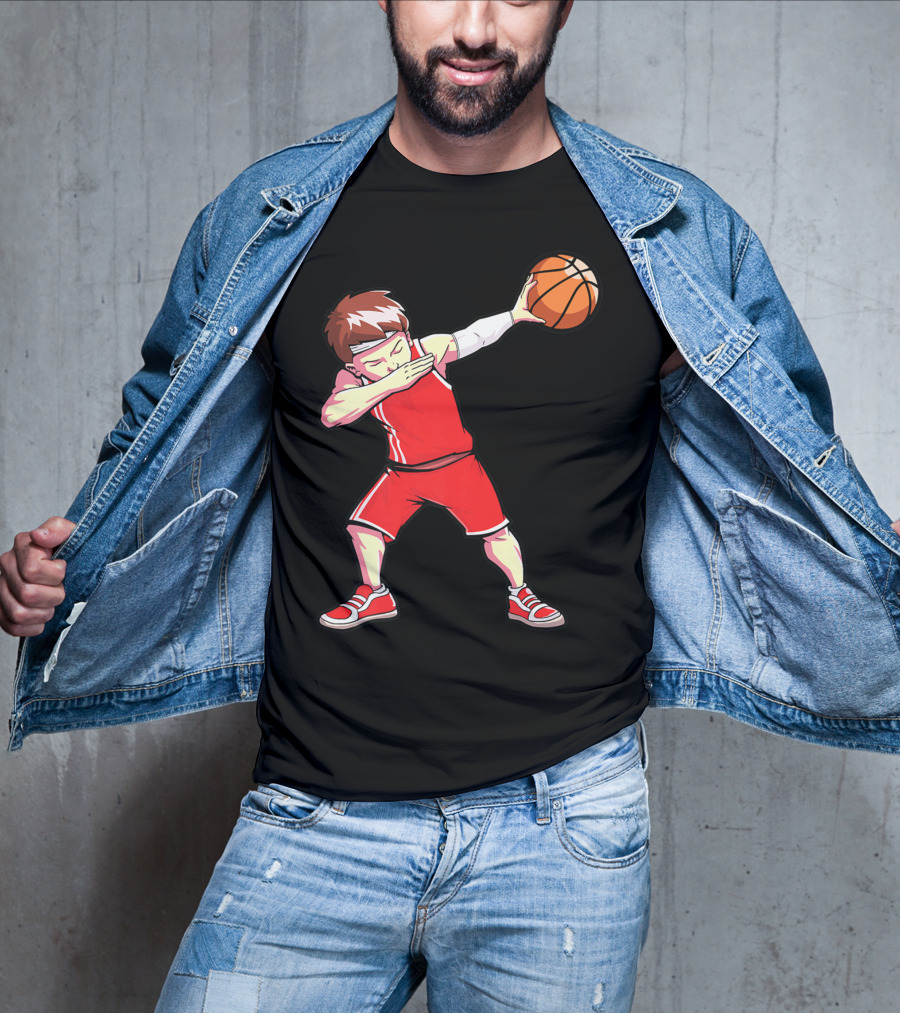 Dabbing Basketball Boy Dab Dance Player In Red Uniform Holding Ball T-Shirt