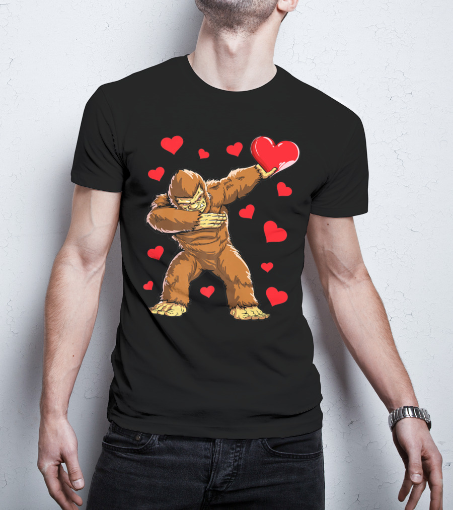Dabbing Bigfoot With Heart Valentine's Day Boys Men Love T-Shirt