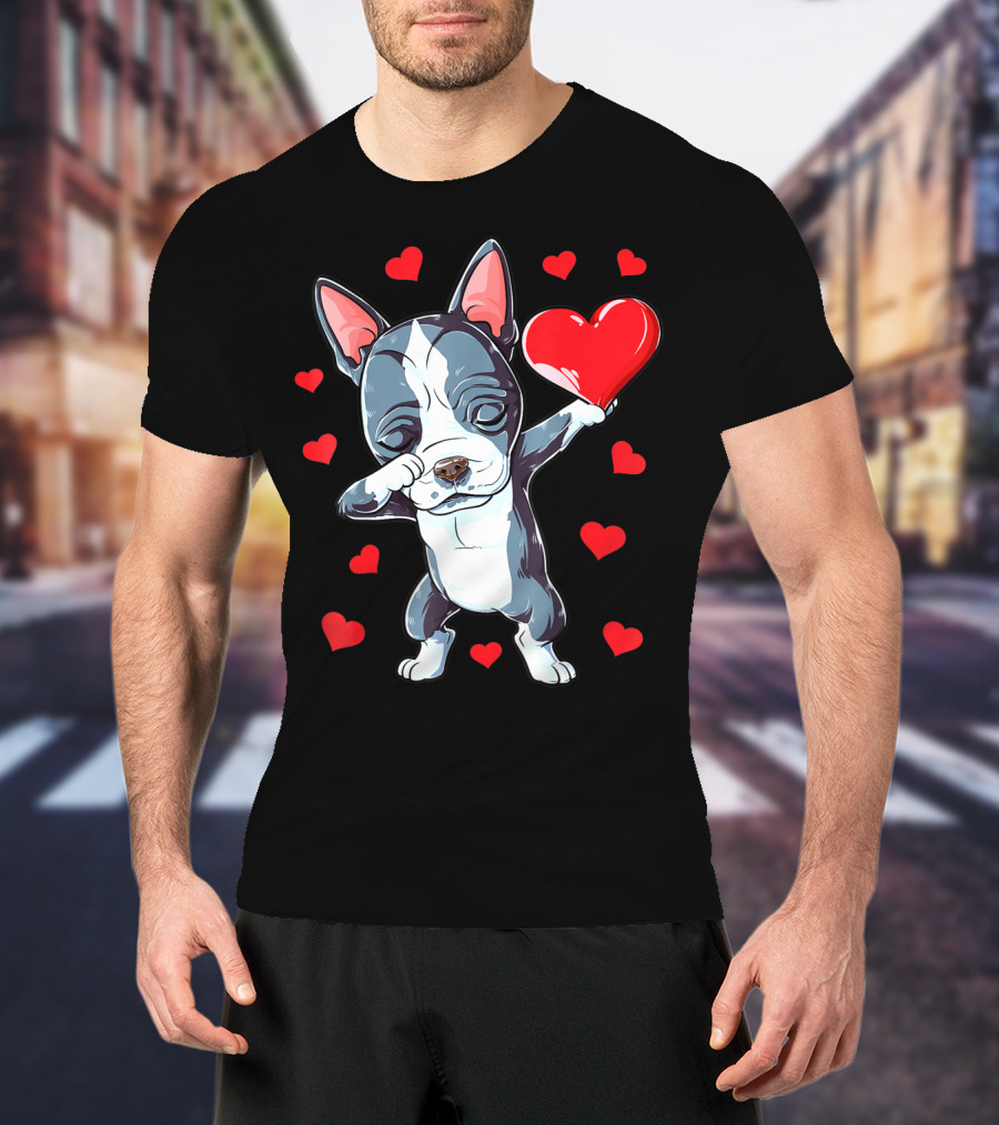 Boston Terrier Dabbing Heart Valentine's Day Dog T-Shirt