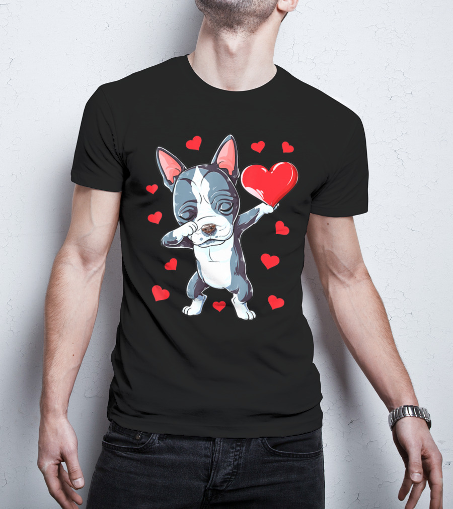 Boston Terrier Dabbing Heart Valentine's Day Dog T-Shirt