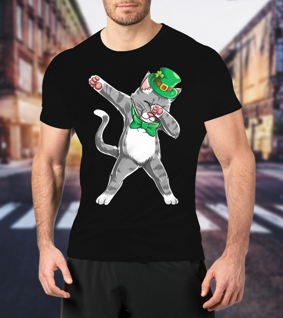 Dabbing Cat Leprechaun St Patricks Day T-Shirt