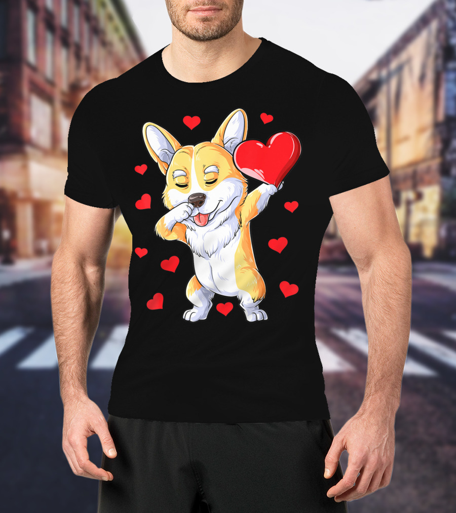 Valentines Day Dabbing Corgi Dog Lover Heart Boys Love T-Shirt