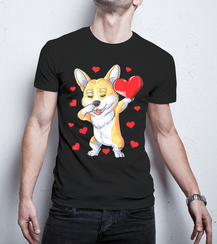 Valentines Day Dabbing Corgi Dog Lover Heart Boys Love T-Shirt