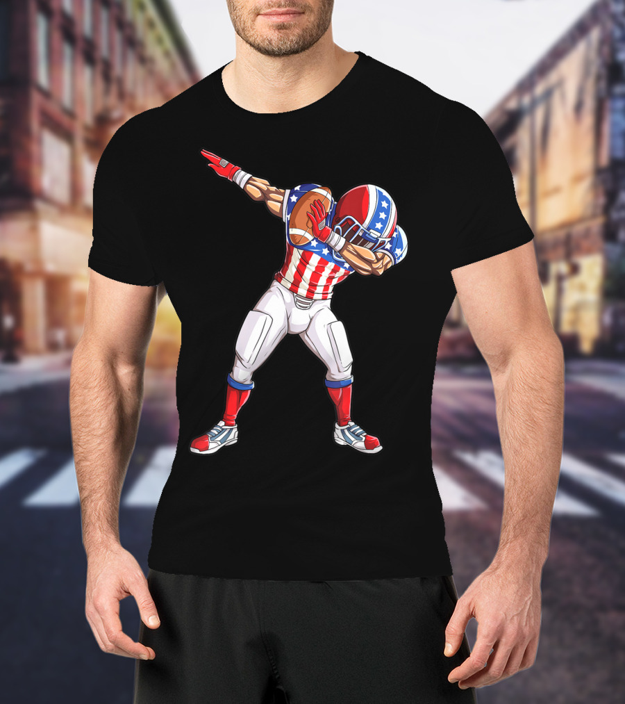 Dabbing Football Player American Flag Fourth Of July USA Merica Men T-Shirt