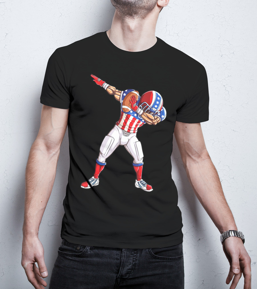 Dabbing Football Player American Flag Fourth Of July USA Merica Men T-Shirt