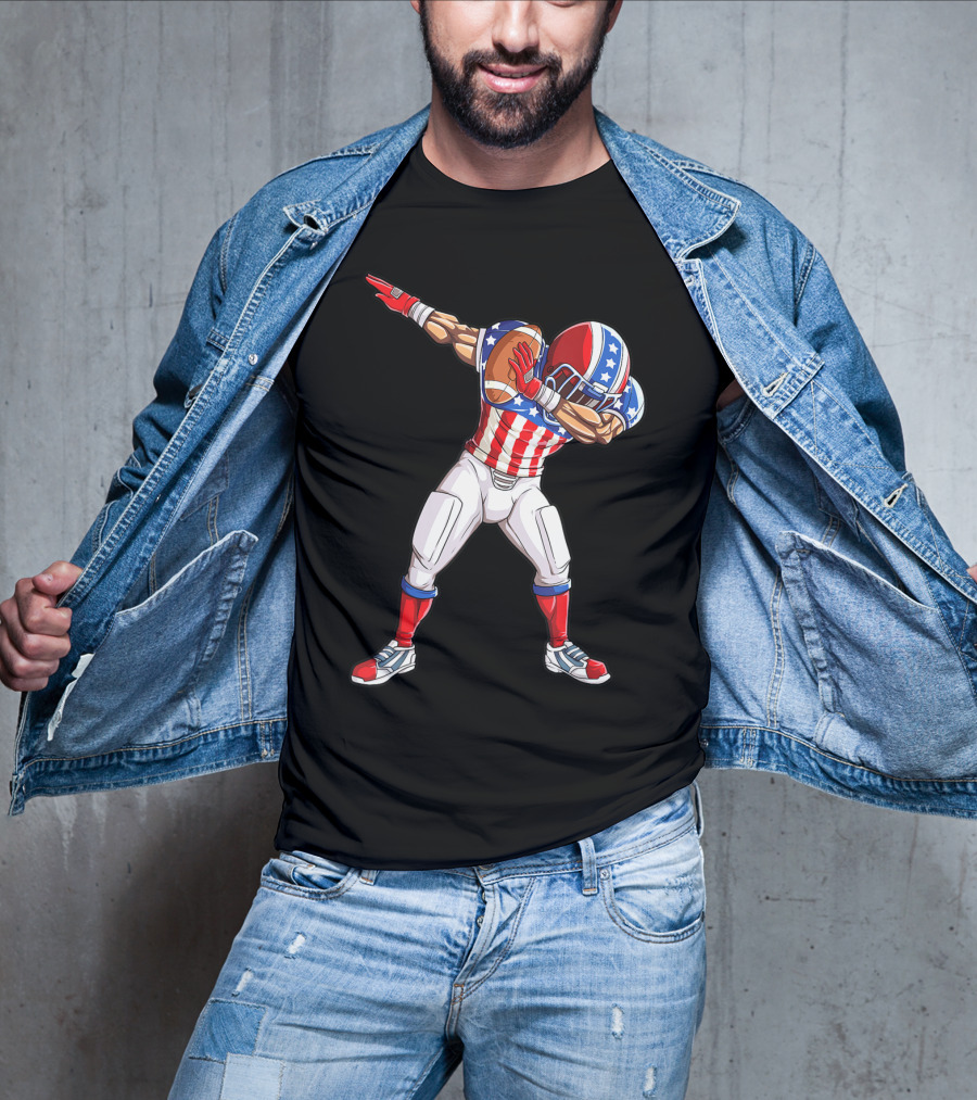 Dabbing Football Player American Flag Fourth Of July USA Merica Men T-Shirt