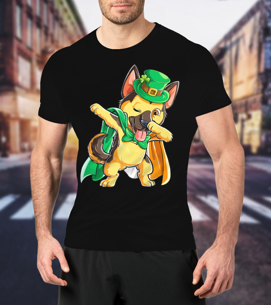 Dabbing German Shepherd Leprechaun St Patricks Day T-Shirt