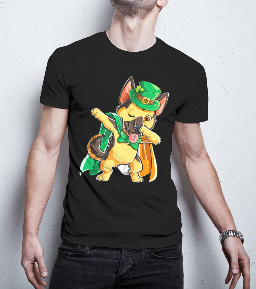 Dabbing German Shepherd Leprechaun St Patricks Day T-Shirt