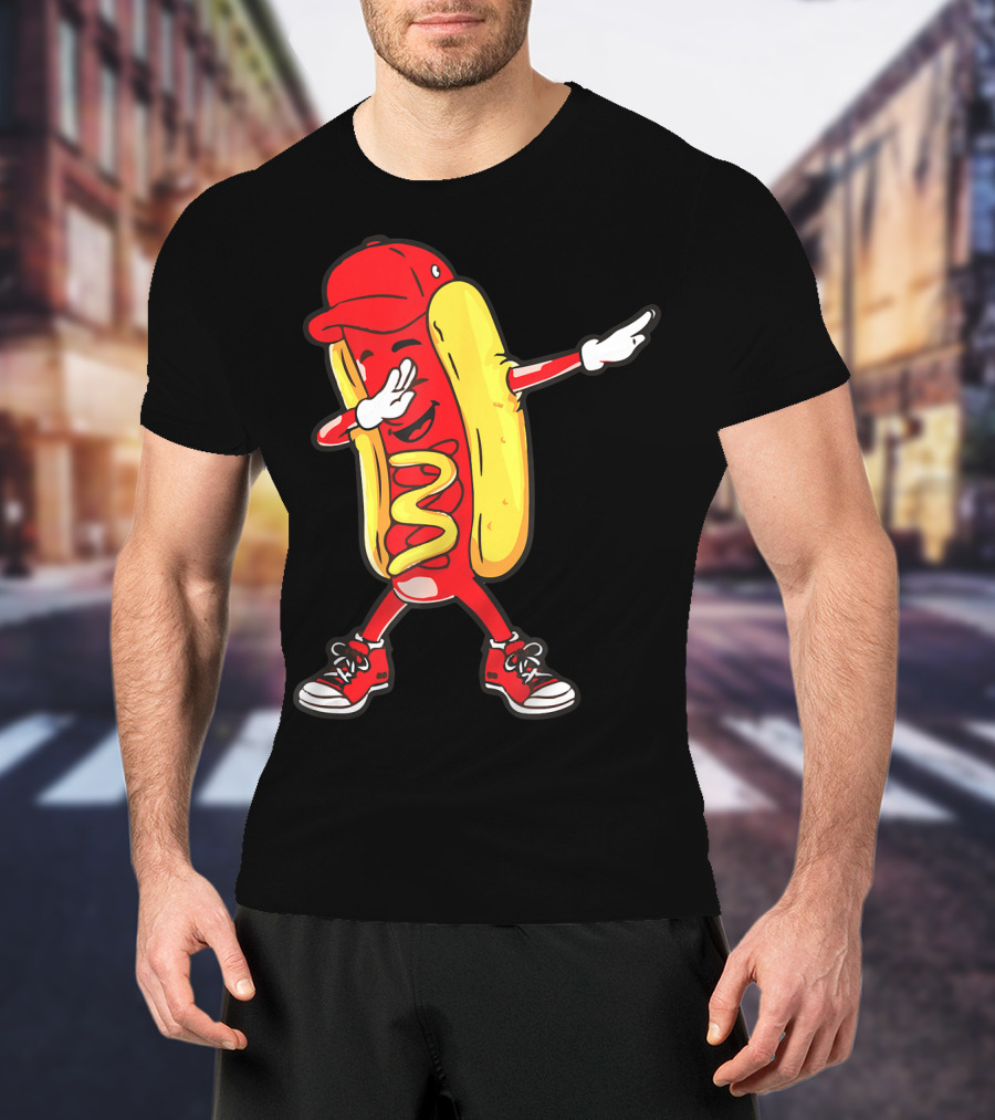 Dabbing Hot Dog Hip Hop Dance With Cap And Sneakers T-Shirt