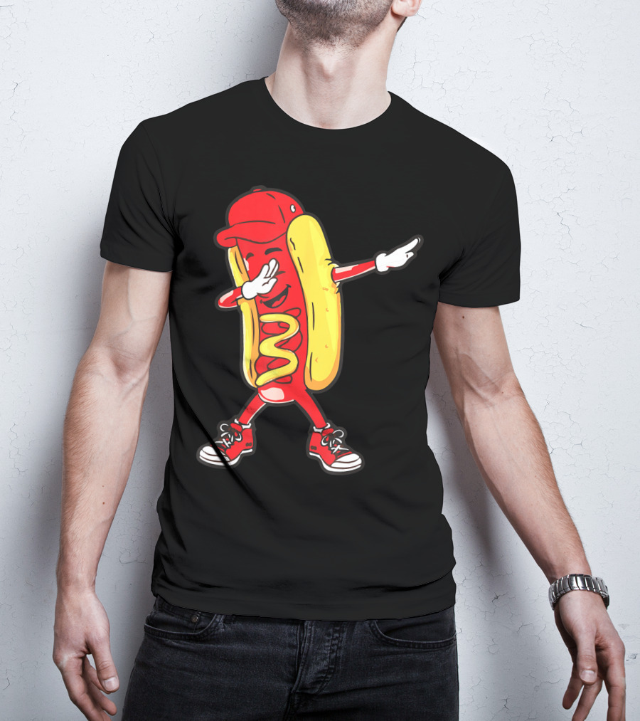 Dabbing Hot Dog Hip Hop Dance With Cap And Sneakers T-Shirt