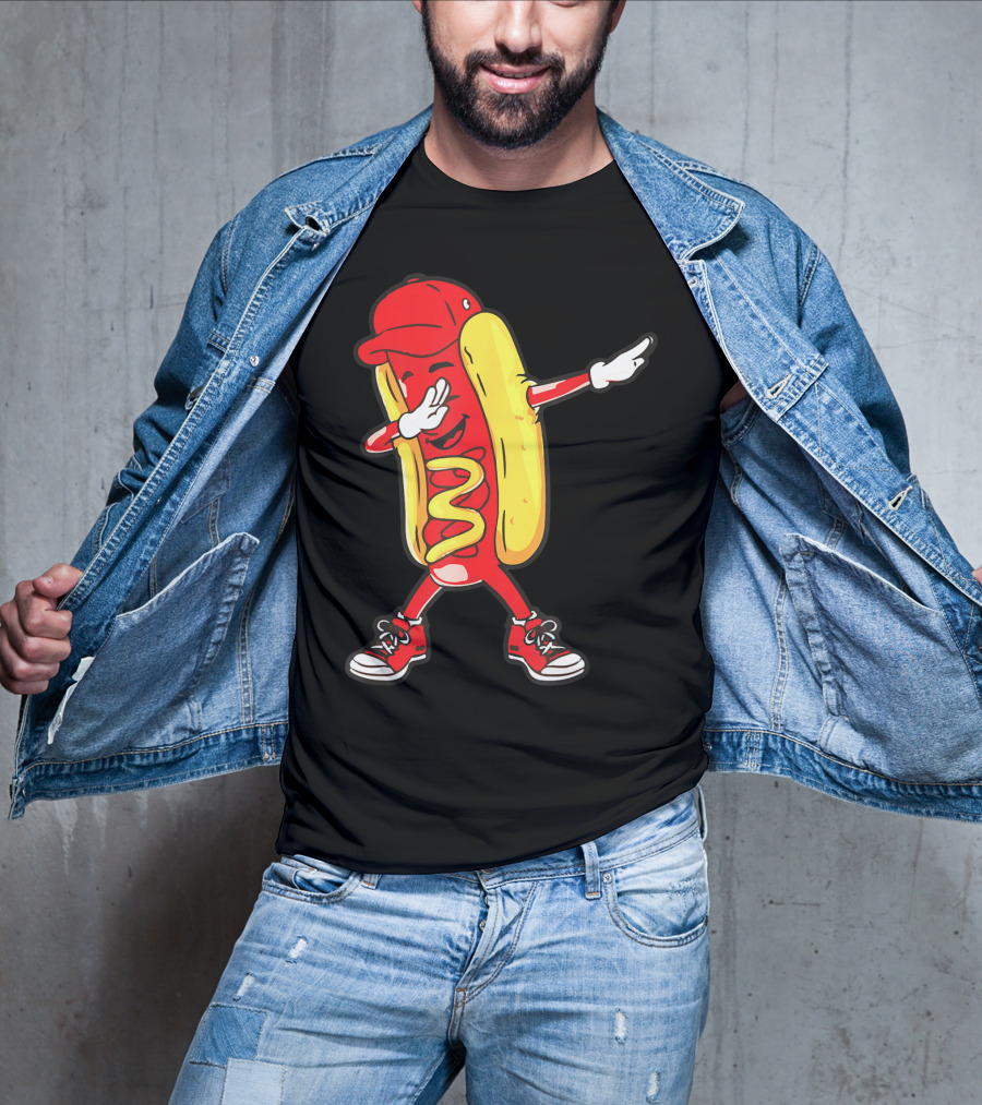Dabbing Hot Dog Hip Hop Dance With Cap And Sneakers T-Shirt