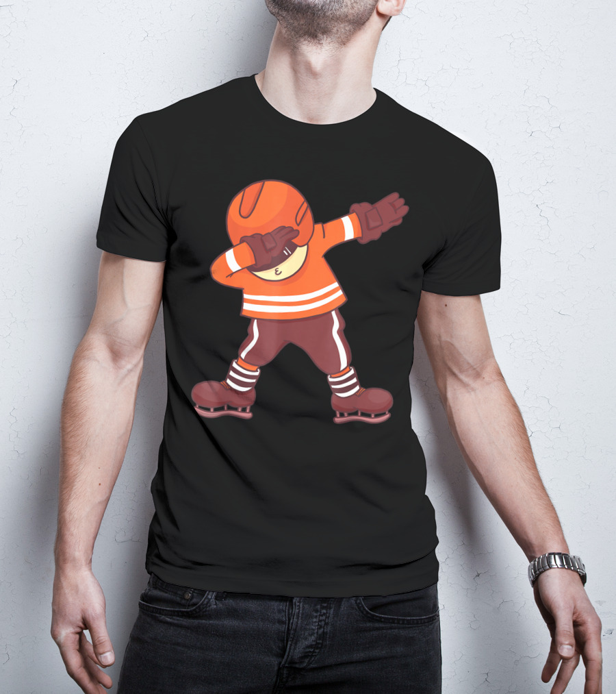 Dabbing Ice Hockey Player In Orange Gear With Striped Legs T-Shirt