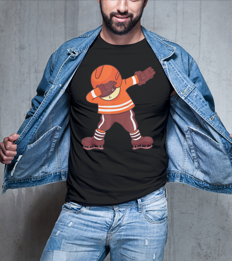 Dabbing Ice Hockey Player In Orange Gear With Striped Legs T-Shirt