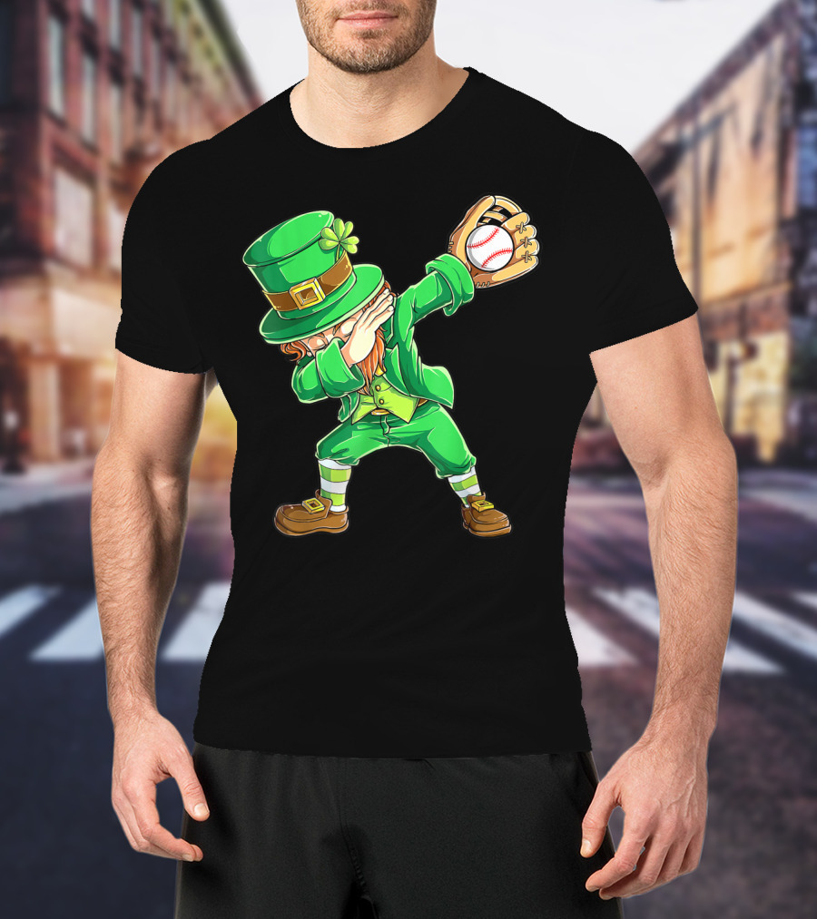 Dabbing Leprechaun Holding Baseball Glove T-Shirt