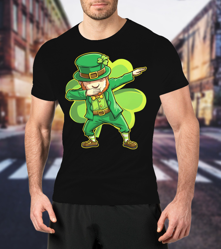 Dabbing Leprechaun Funny St Patricks Day Men Dab Shamrock T-Shirt