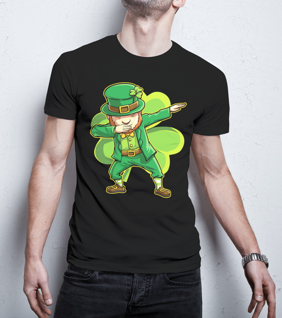 Dabbing Leprechaun Funny St Patricks Day Men Dab Shamrock T-Shirt