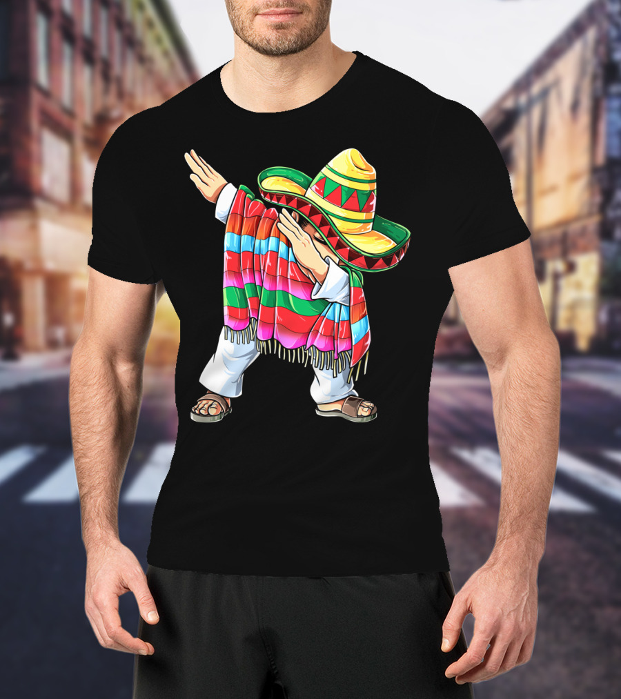Cinco De Mayo Dabbing Sombrero Mexican Poncho Funny Dance T-Shirt