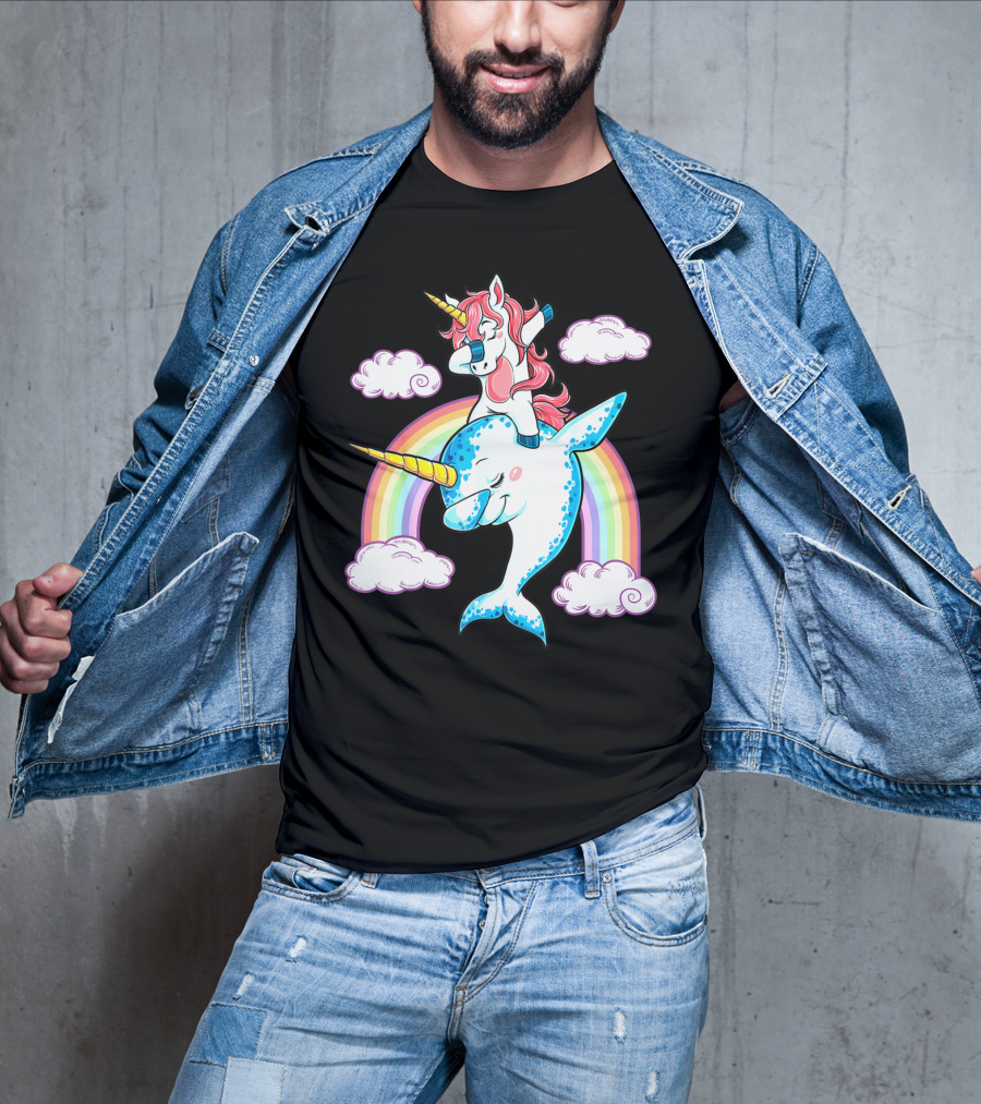 Dabbing Narwhal Unicorn Kids Rainbow Clouds Dab Squad T-Shirt